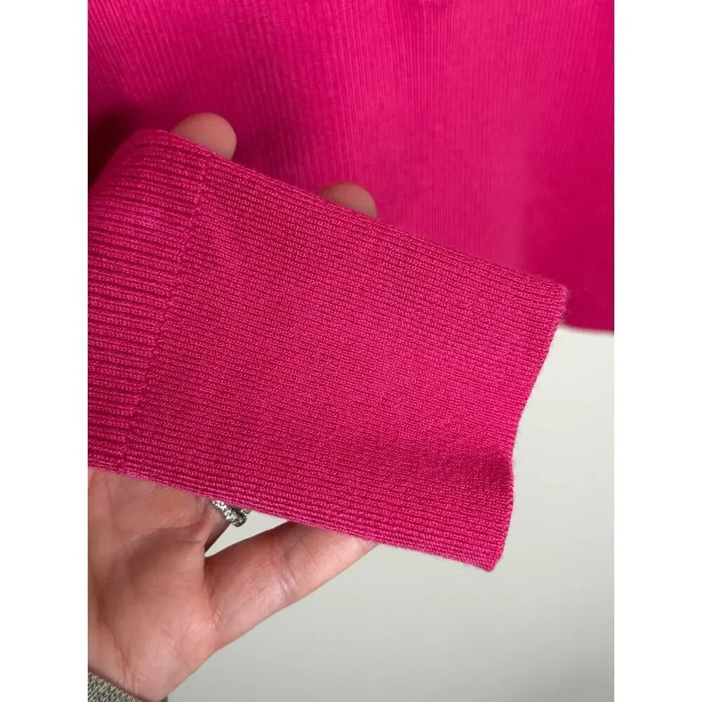 J. Crew TENCEL Blend Long Sleeve Henley Sweater Hot Pink Women's Size Small